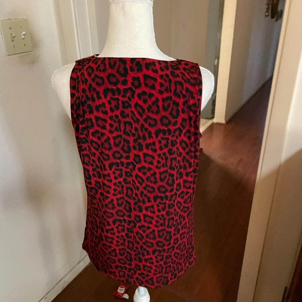 Michael Kors Red Black Animal Print tank top cowl neck SMALL gold bar sleeveless - Picture 9 of 16